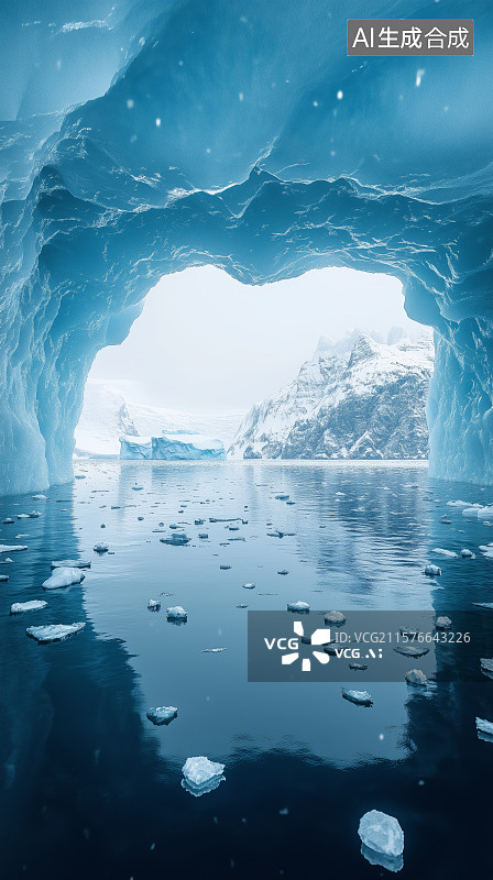 【AI数字艺术】冰山拱门在平静海面上图片素材