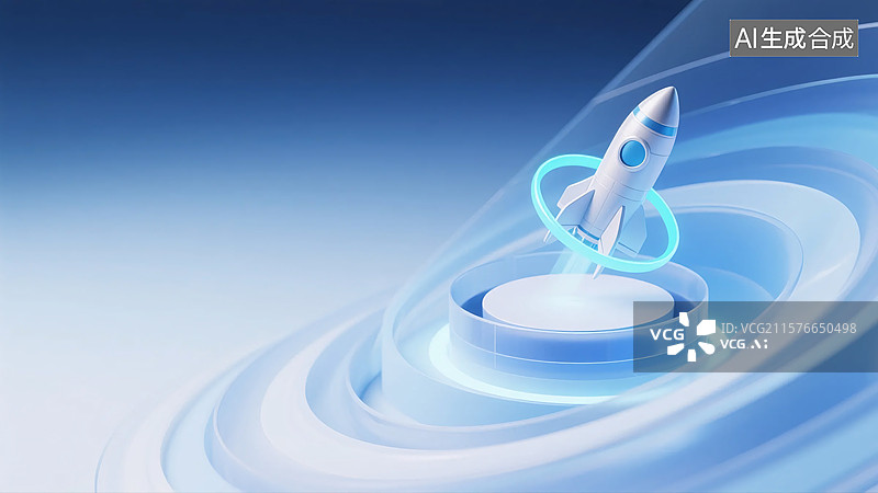 【AI数字艺术】科技平台上的火箭模型图片素材