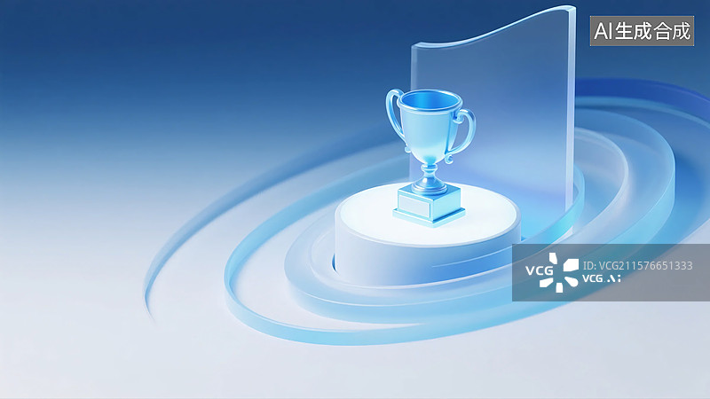 【AI数字艺术】蓝色科技感奖杯展示台图片素材