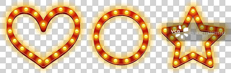 明亮的复古灯泡形状，包括心形图片素材