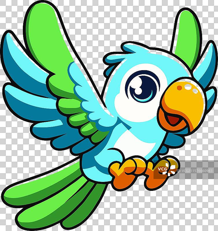 可爱多彩的飞行卡通鹦鹉角色图片素材