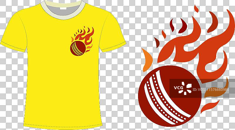创意T恤上的火焰蟋蟀和投球图片素材