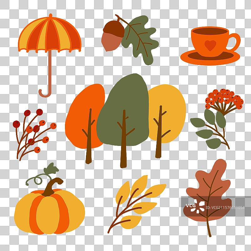 色彩斑斓的秋季元素，包含树木和树叶图片素材