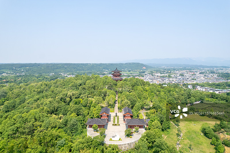 四川绵阳市青莲镇李白故里太白楼航拍图片素材