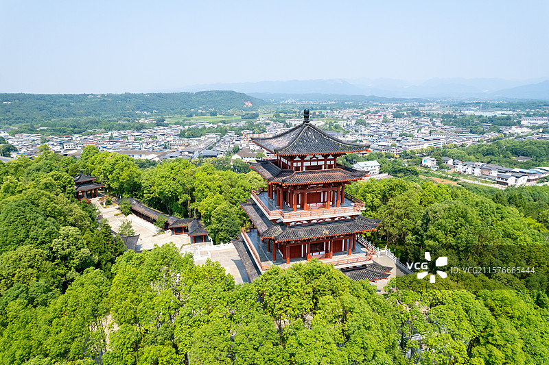 四川绵阳市青莲镇李白故里太白楼航拍图片素材