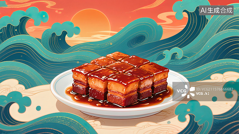 【AI数字艺术】东坡肉的国风意境图片素材
