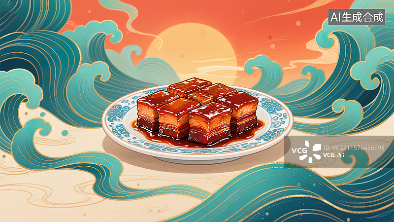 【AI数字艺术】东坡肉的国风意境图片素材