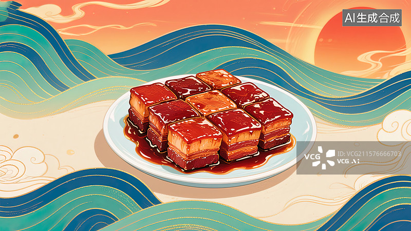 【AI数字艺术】东坡肉的国风意境图片素材