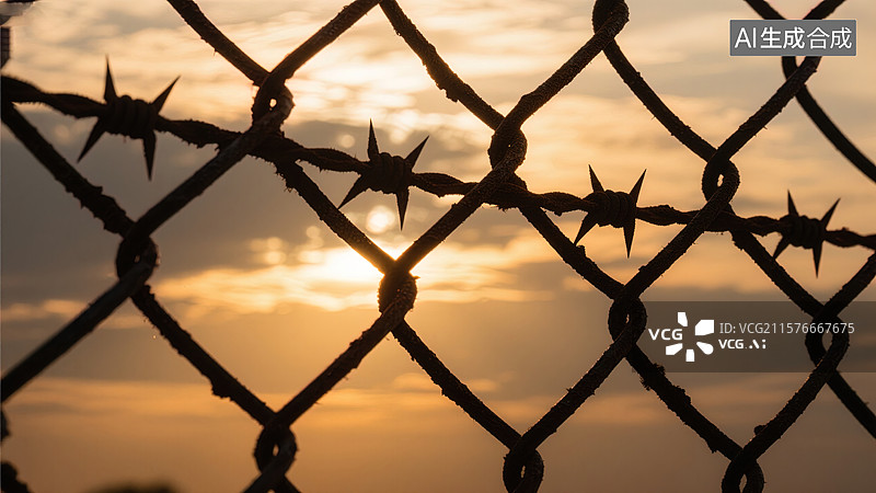 【AI数字艺术】铁丝网后的希望之光图片素材