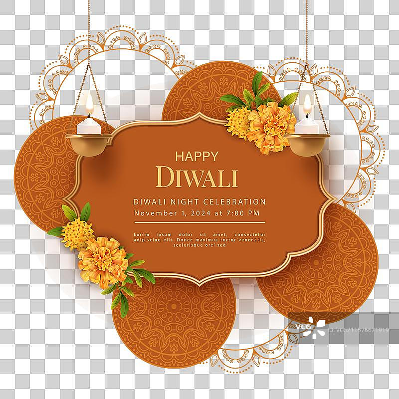 带金色边框的快乐排灯节横幅图片素材