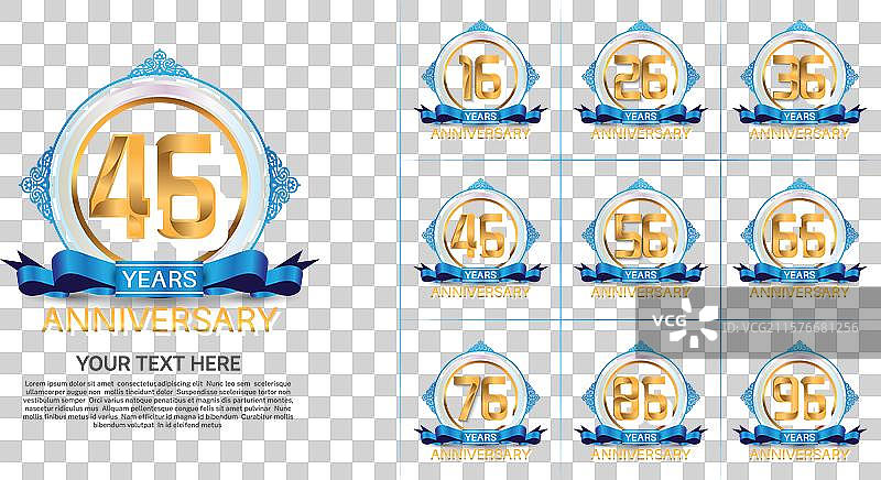 金色和蓝色的周年庆祝套装图片素材