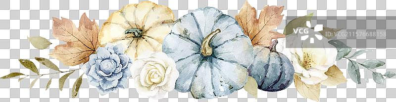 水彩花卉南瓜排列图片素材