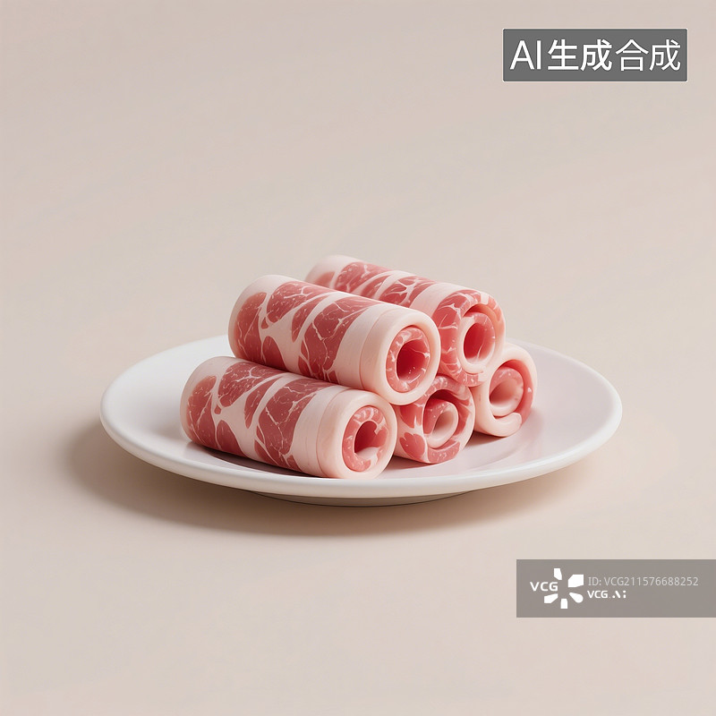 【AI数字艺术】3D渲染，一盘新鲜的火锅食材，肥牛，肥羊，中餐美食肥牛卷图片素材