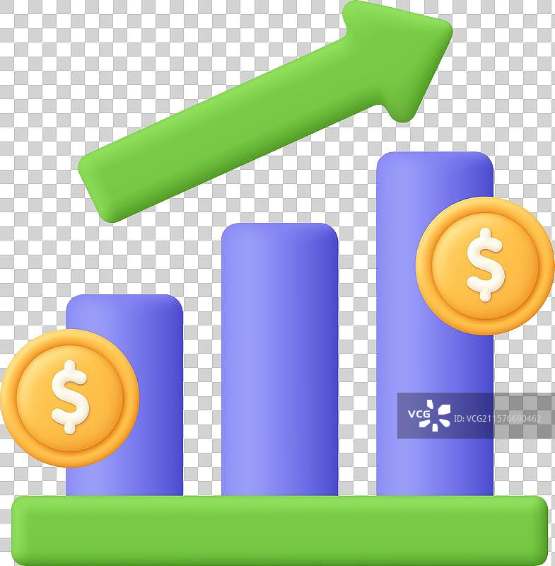 带有硬币的财务增长图表和柱状图图片素材