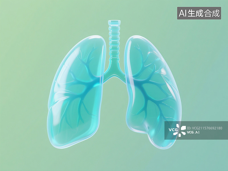 【AI数字艺术】3D渲染，绿色透明玻璃质感，肺，呼吸系统疾病，肺炎图片素材