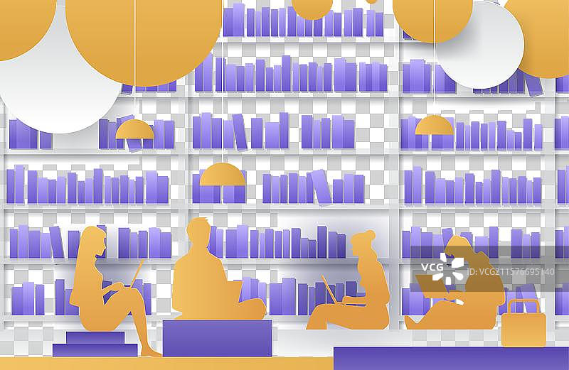 图书馆场景，人们在阅读和工作图片素材