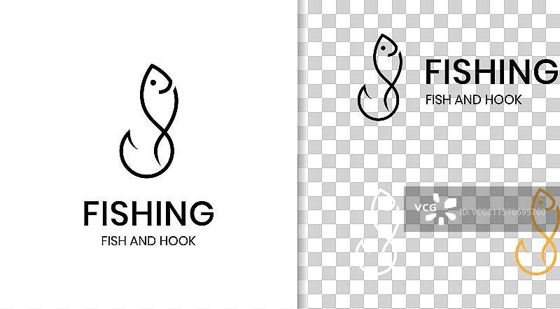 简单的钓鱼运动标志，包含鱼和钩子图案图片素材