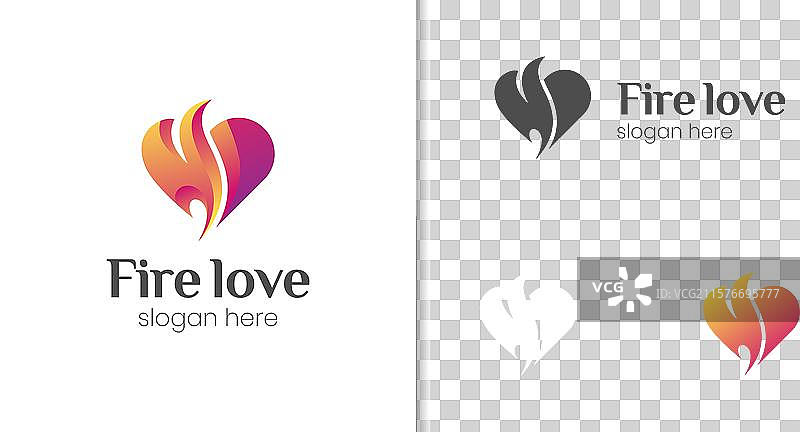 抽象的火焰或火的爱心标志设计图片素材