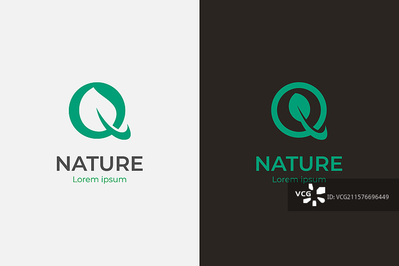 带叶子的自然品牌初始字母Q标志图片素材