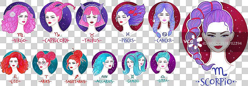 星座女孩肖像系列图片素材