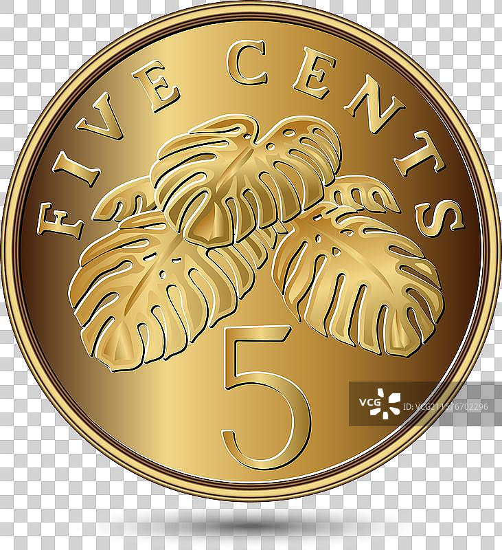 新加坡1992年至2012年的5分硬币反面图片素材