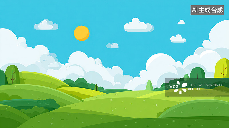 【AI数字艺术】阳光下的绿色丘陵图片素材