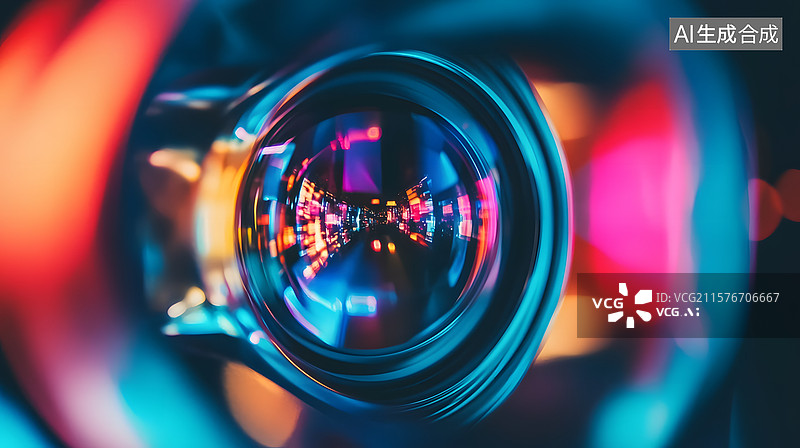 【AI数字艺术】相机镜头特写，色彩斑斓的光斑反射图片素材