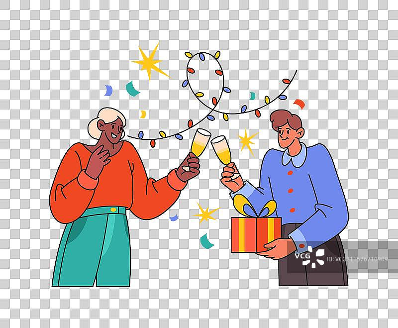 情侣庆祝圣诞节，互赠礼物图片素材