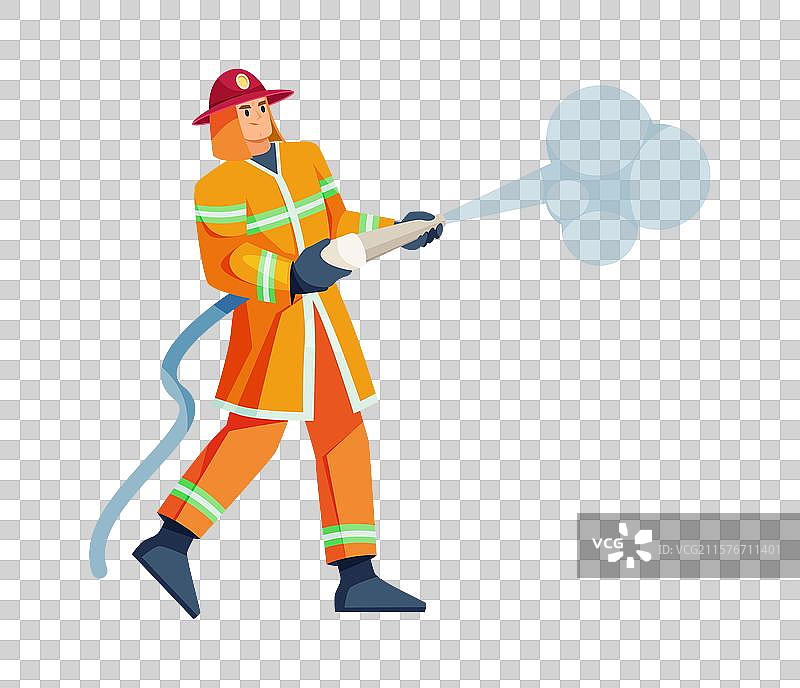 消防员人物手持水管喷洒水流图片素材