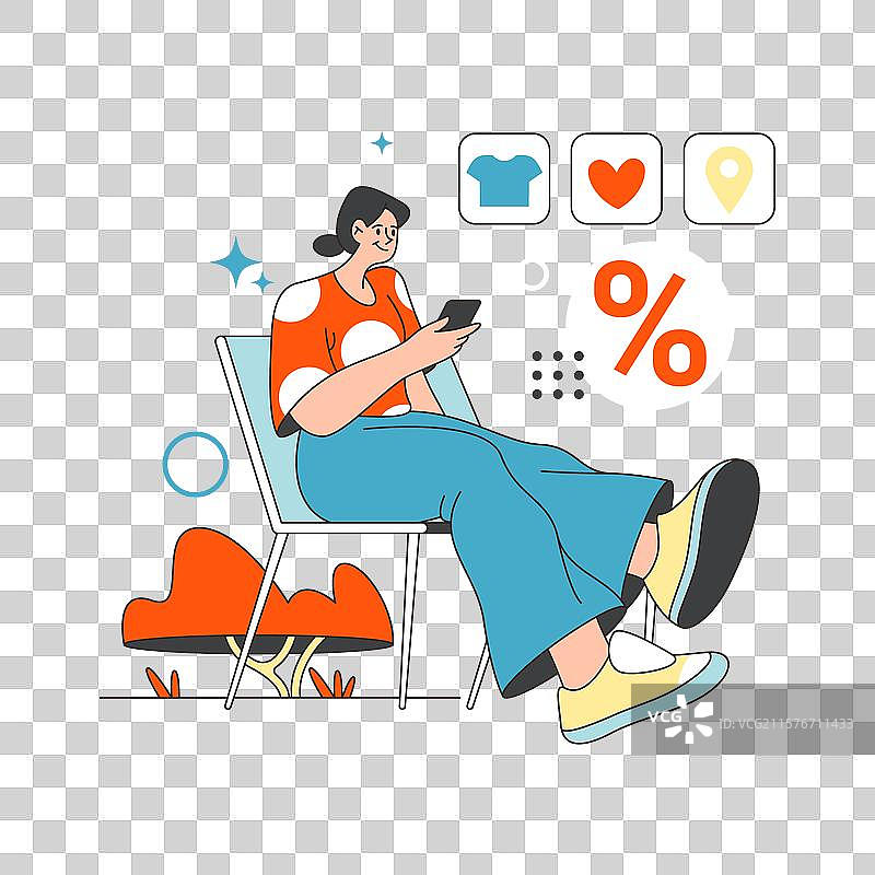 女性角色在智能手机上购买衣服图片素材