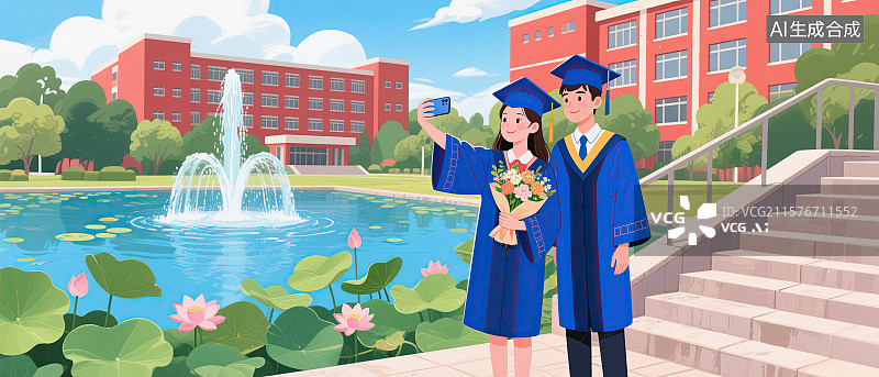 【AI数字艺术】研究生，硕士服，情侣，自拍，毕业季图片素材