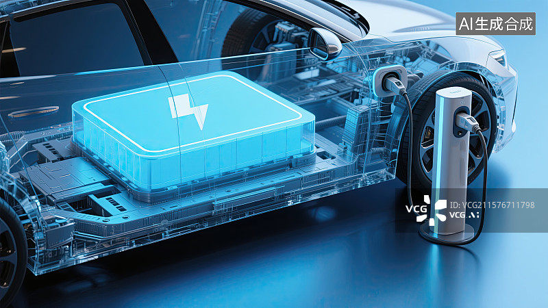 【AI数字艺术】电动汽车，充电桩，白色闪电，充电，科技图片素材