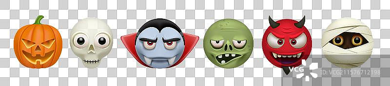 万圣节表情符号怪物微笑脸 3D 僵尸图片素材