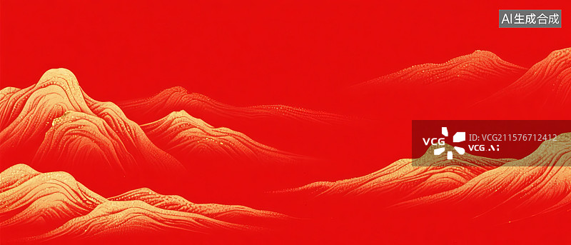 【AI数字艺术】红色背景上的金色山峦艺术图图片素材