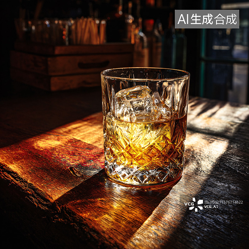 【AI数字艺术】酒吧吧台上的威士忌图片素材