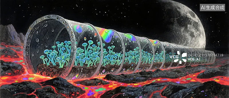 【AI数字艺术】月球表面的生态管道图片素材