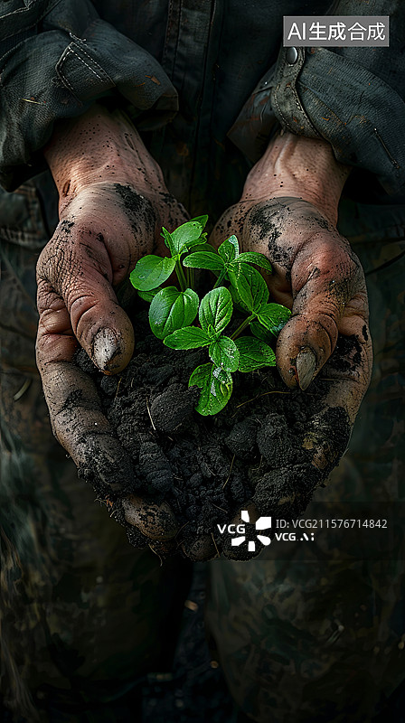 【AI数字艺术】手捧泥土幼苗图片素材