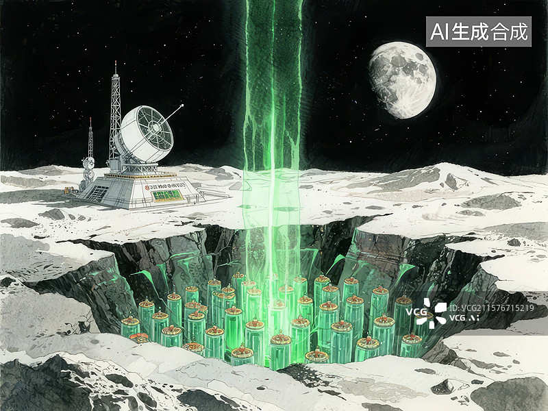 【AI数字艺术】月球表面的科技设施与发光装置图片素材