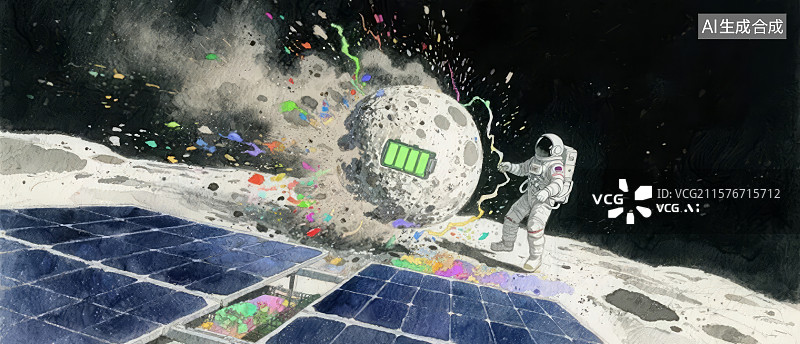 【AI数字艺术】宇航员在月球上操作彩色喷漆的卫星图片素材