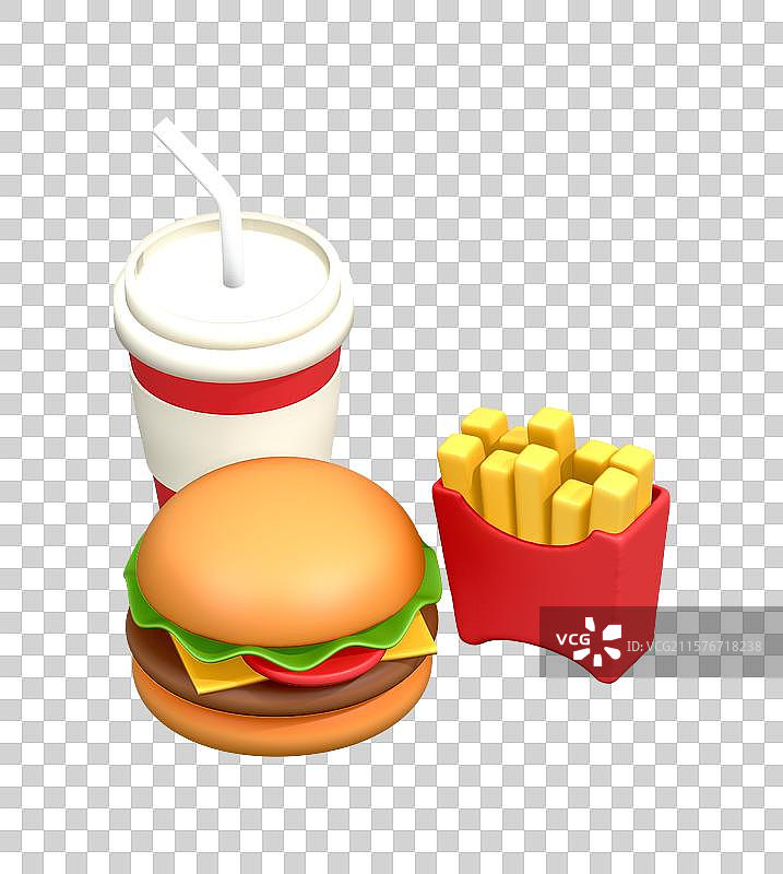 汉堡薯条饮料快餐组合插画元素图片素材