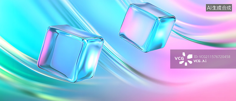 【AI数字艺术】彩色立方体与渐变背景图片素材