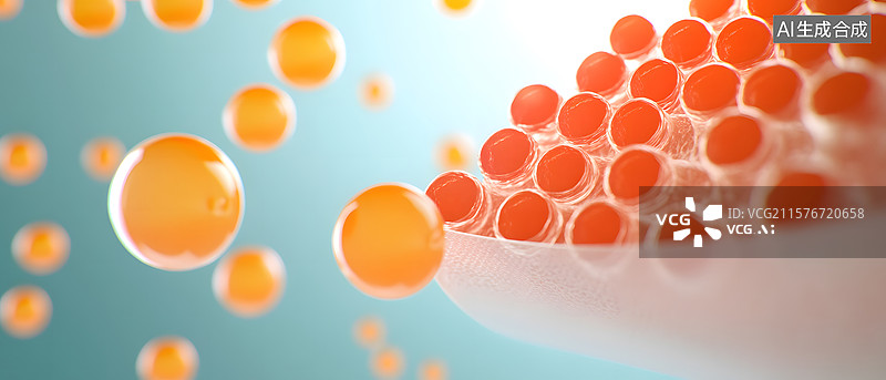 【AI数字艺术】橙色球体与管状结构的微观图像图片素材