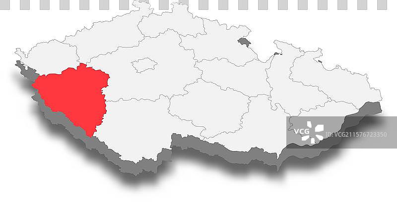 捷克共和国普尔岑地区的3D地图位置图片素材