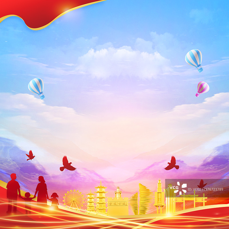 3D立体泉州地标建筑红色党建背景图片素材