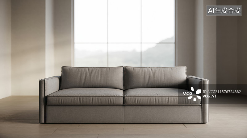 【AI数字艺术】简约客厅中的灰色沙发图片素材