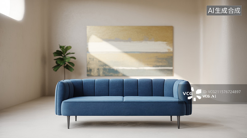 【AI数字艺术】简约室内蓝色沙发图片素材
