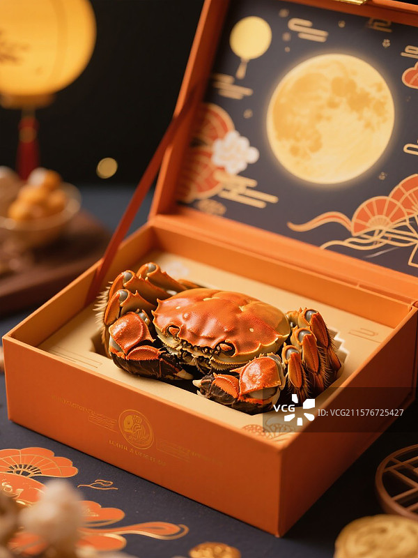 八月十五中秋节的大闸蟹螃蟹礼盒图片素材