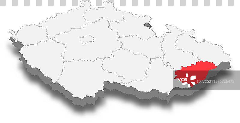 捷克共和国的兹林地区位置3D地图图片素材