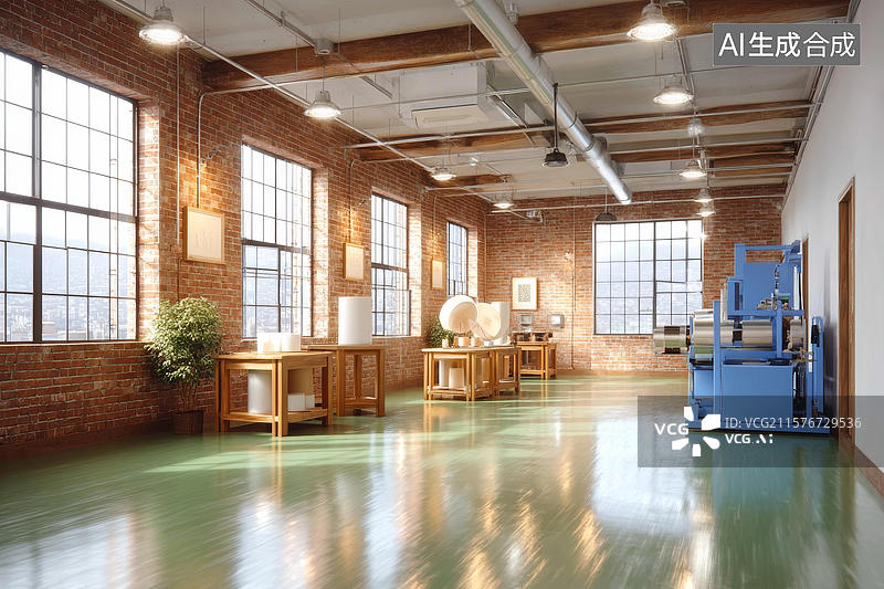 【AI数字艺术】工业风loft空间 大窗户和裸砖图片素材