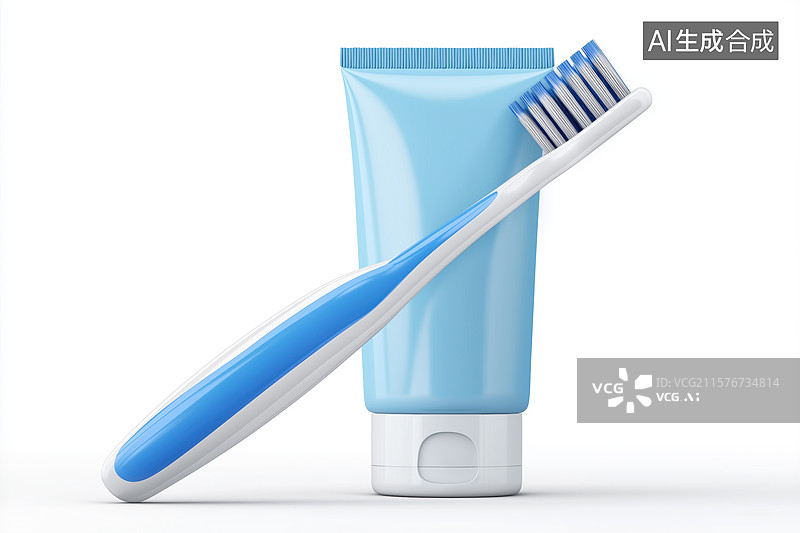 【AI数字艺术】蓝色牙膏与牙刷组合展示图片素材